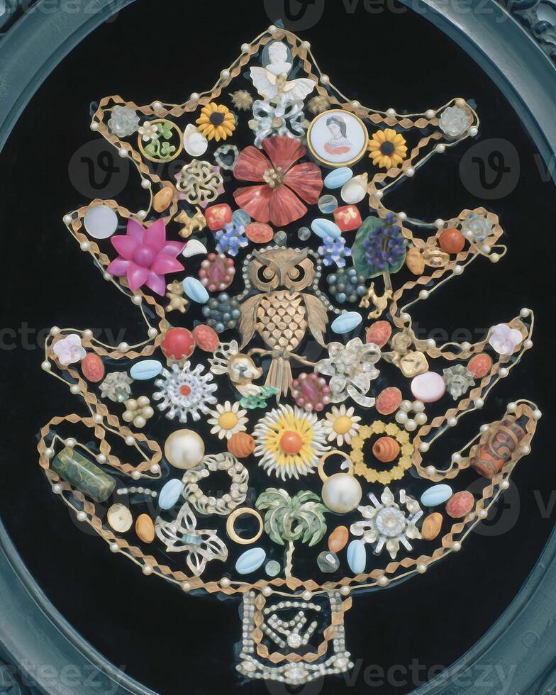 Elegant Floral Glass Dishware. A Symmetrical Display of Colorful Patterns and Fashion Accessories photo