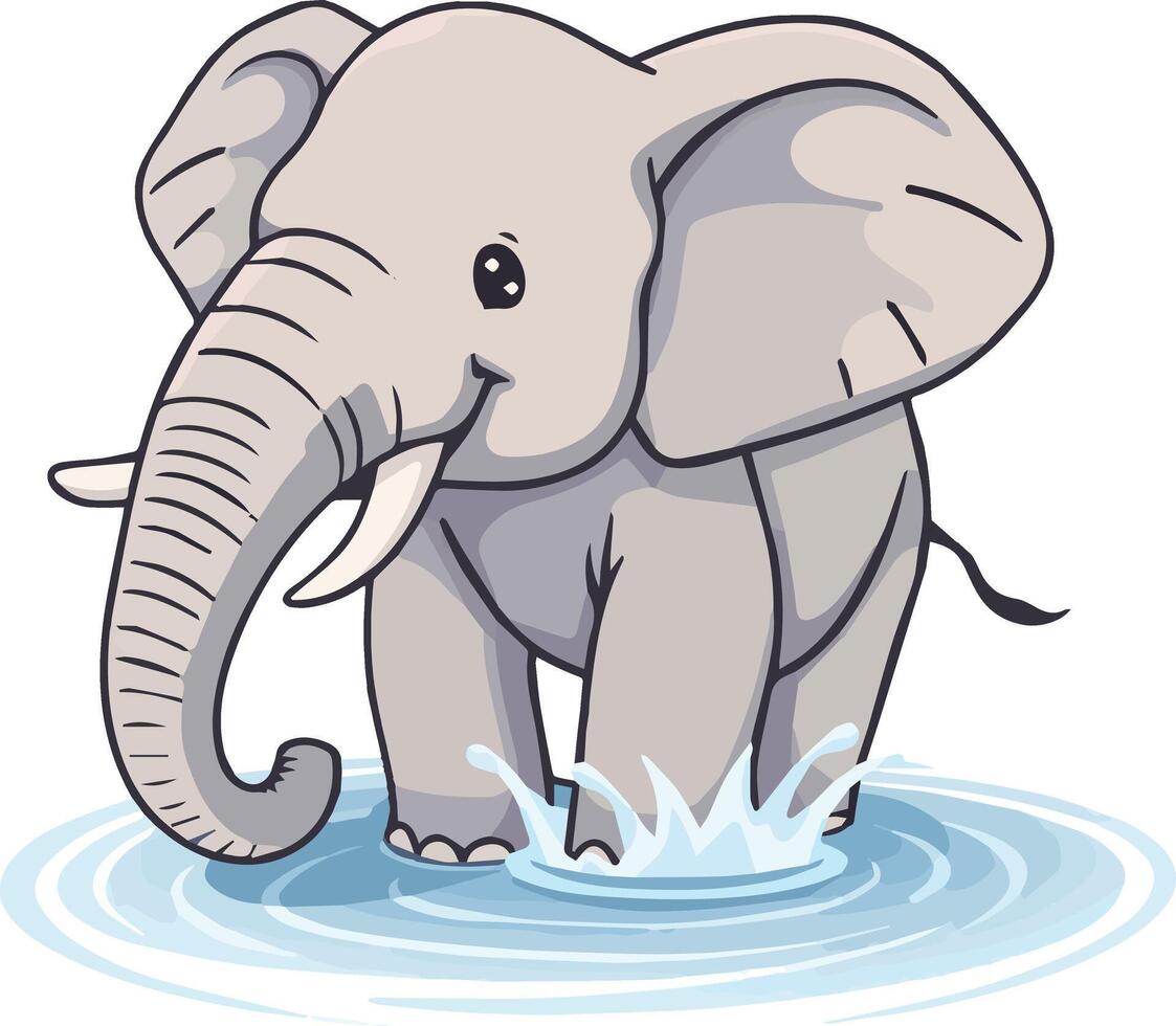Cute Elephant Splashing in a Pond vector