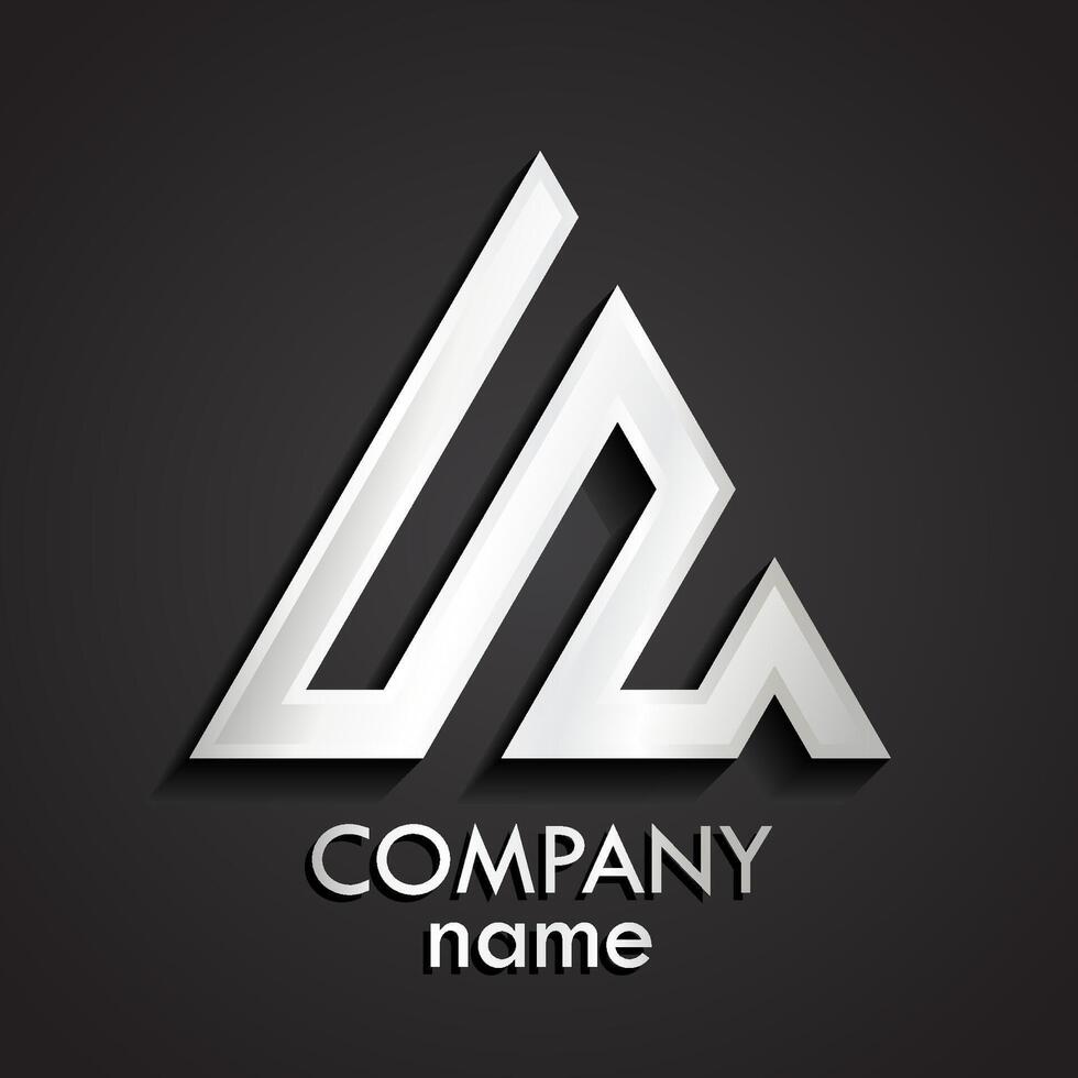 3d silver linear shape geometric triangle logo vector