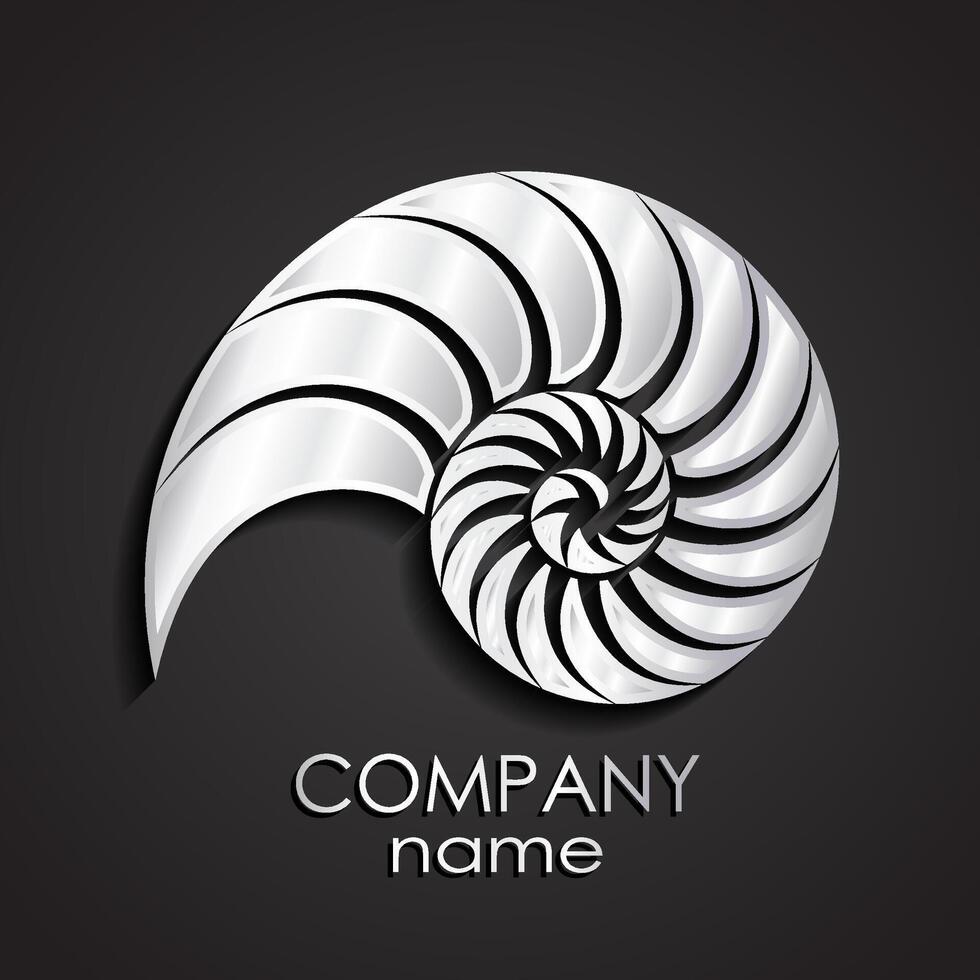 3d silver nautilus shell shape metal spiral vector