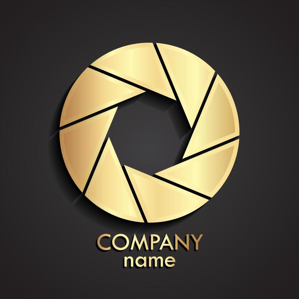 3d camera shutter stile gold circle logo vector