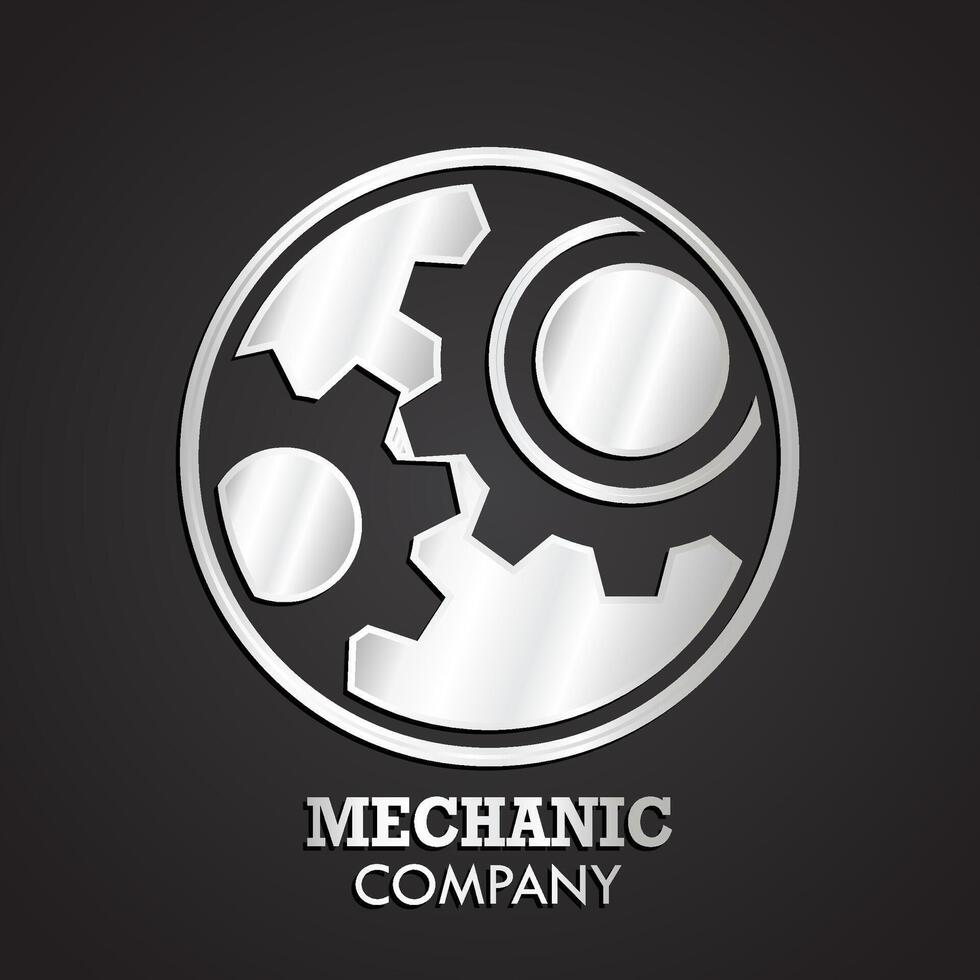 3d silver gears negative shape logo vector