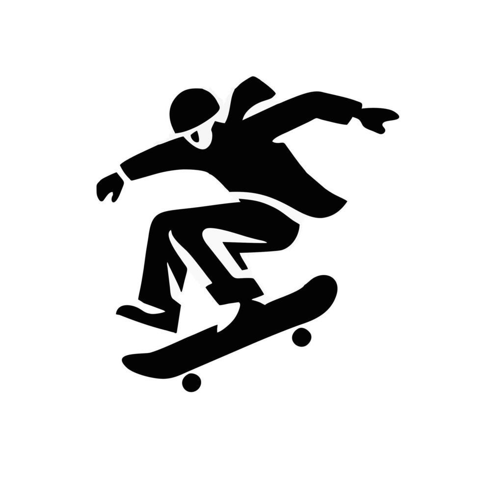 Simple black and white skater logo in action, jump with skate board vector