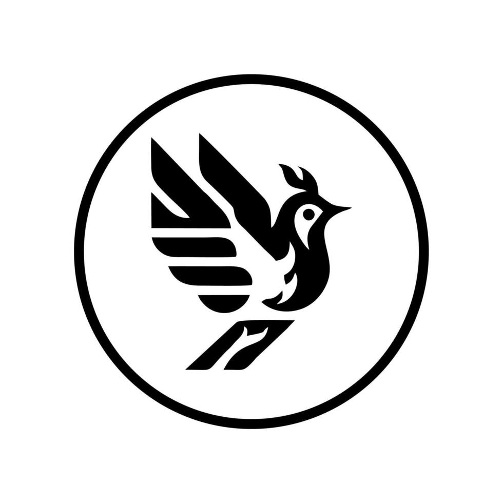 simple dove logo in black and white, bordered by a black circle, as a symbol of infinity vector