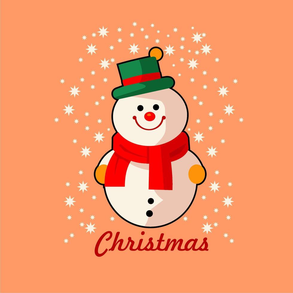 cute cartoon snowman illustration with christmas writing vector