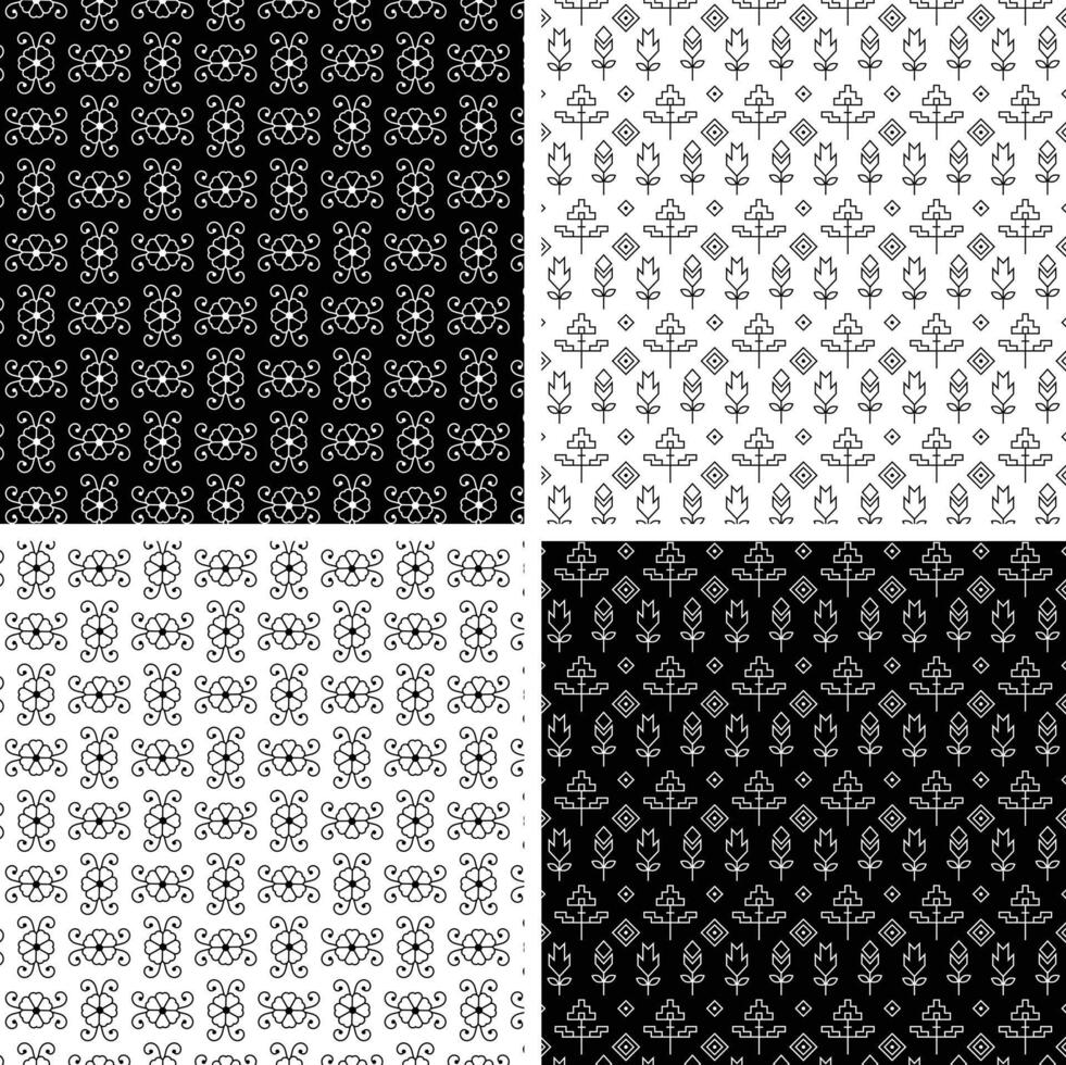 Black white Indian buti design seamless patterns vector