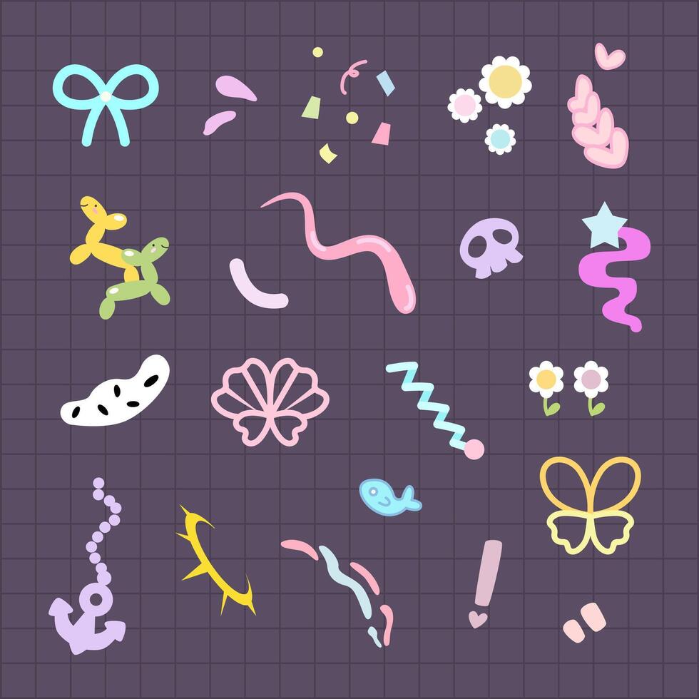 abstract ribbon, balloon, butterfly doodle decoration element vector