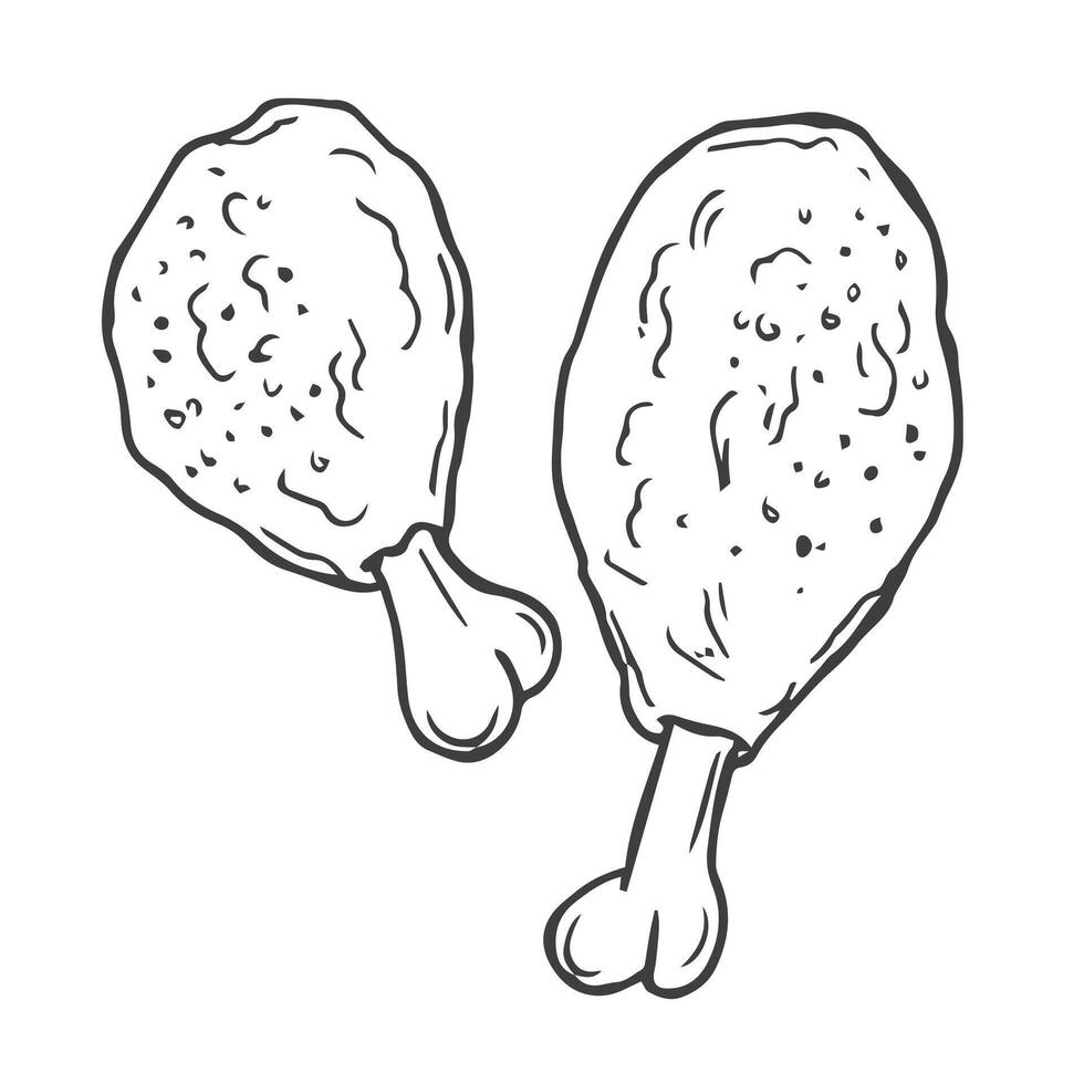 Hand Drawn Chicken Leg. Doodle Sketch Illustration vector