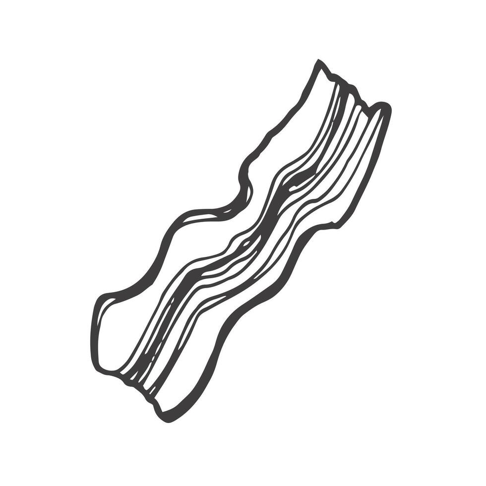 Bacon slices set. Hand drawn sketch style crispy food meat portion of pork from butcher. Fresh traditional breakfast product. illustrations isolated on white background. vector