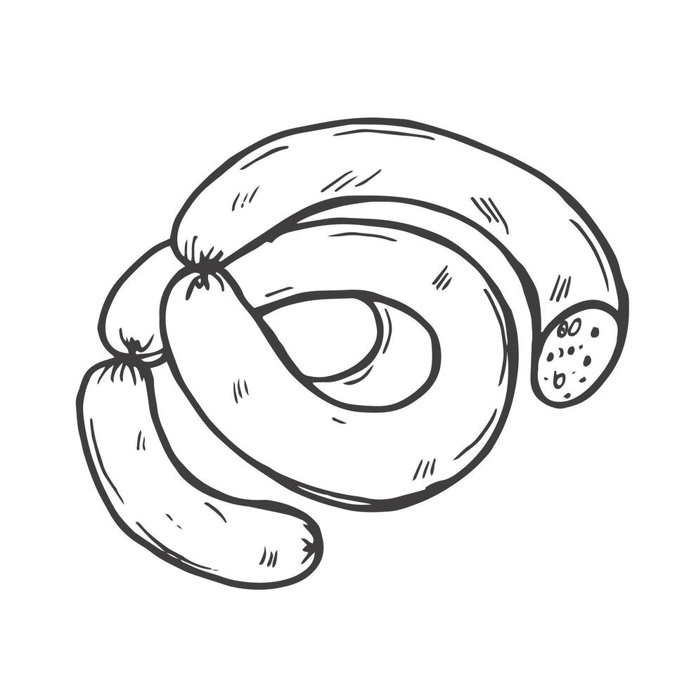 Sausages chain isolated bunch of meat food. pork or beef frankfurter sausage vector