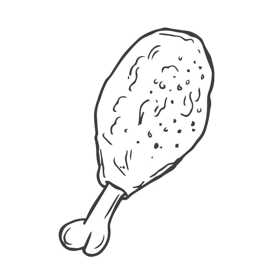 Hand Drawn Chicken Leg. Doodle Sketch Illustration vector