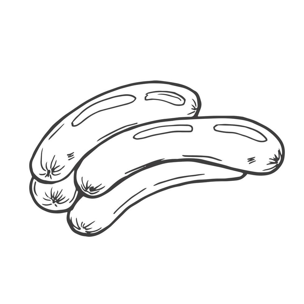 Sausages chain isolated bunch of meat food. pork or beef frankfurter sausage vector