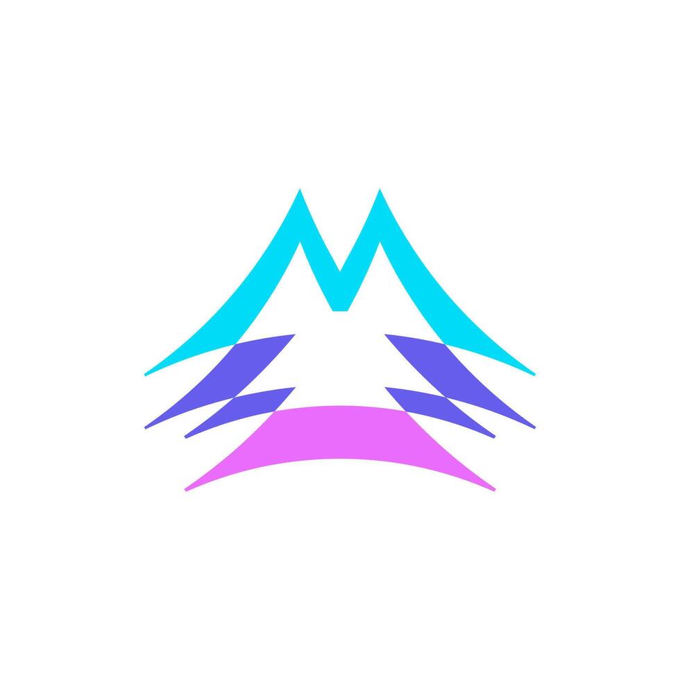 Negative space M Mountain Icon Logo Design , Simple Mountain logo vector