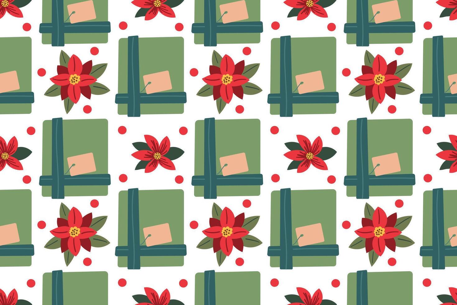 New Year , Christmas or birthday gifts seamless pattern. Boxes with gifts and flower and cozy elements . Graphic resource for holiday packaging design. Icons on isolated background. vector