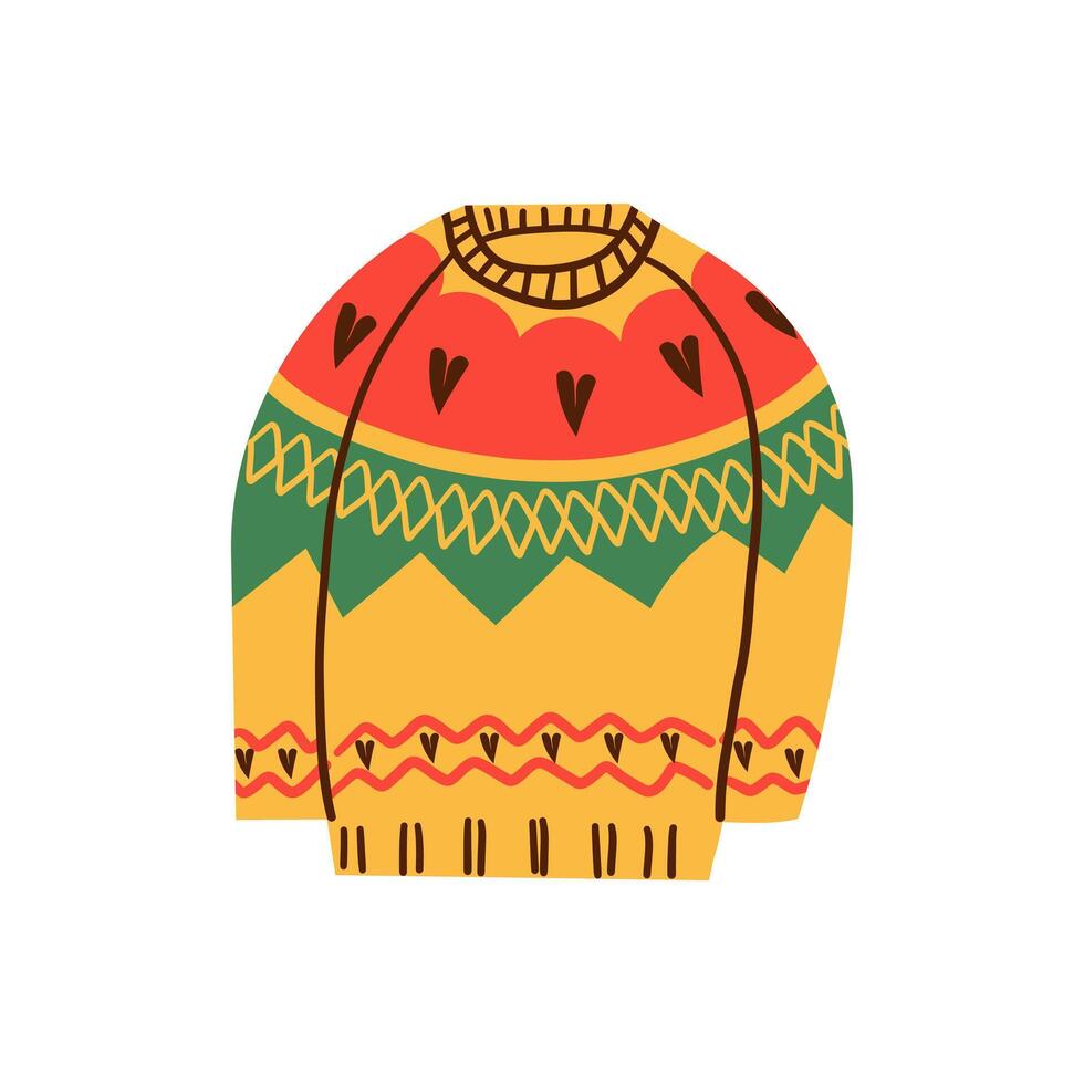 Knitted woolen sweater. Warm sweater for autumn or winter design . Cold season. illustration in flat style isolate on white . Doodle cartoon illustration cozy winter elements. vector