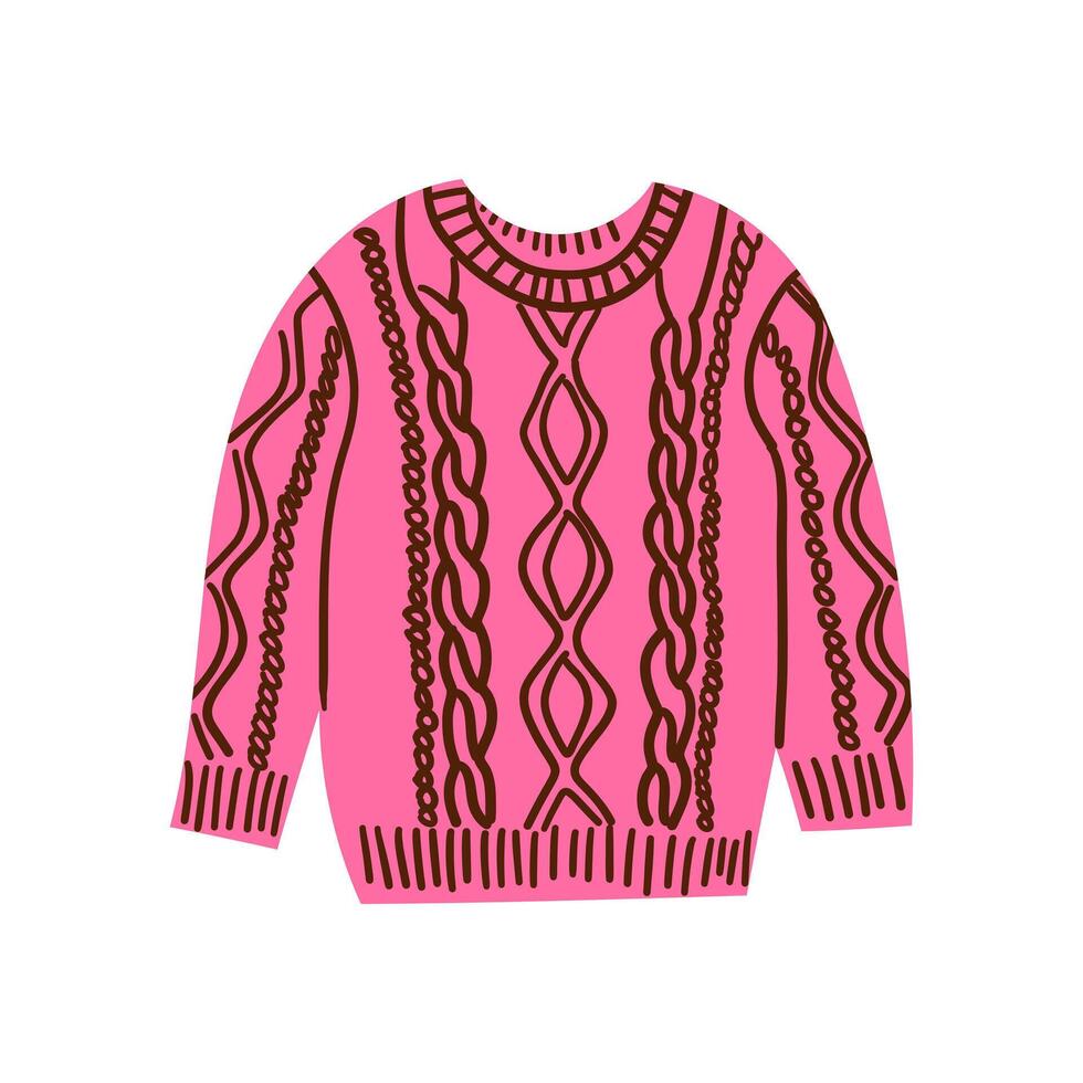 Knitted woolen sweater. Cold season. Warm sweater for autumn or winter design . illustration in flat style isolate on white . Doodle cartoon illustration cozy winter elements. vector