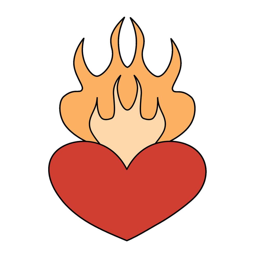 Burning heart. Romantic symbol. Heart burning in fire. vector