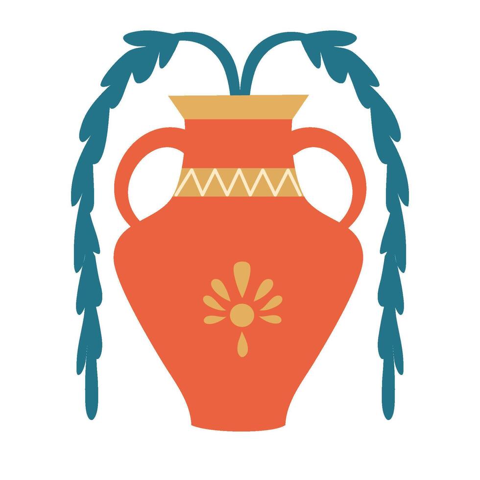 An ancient vase with flowers. vector