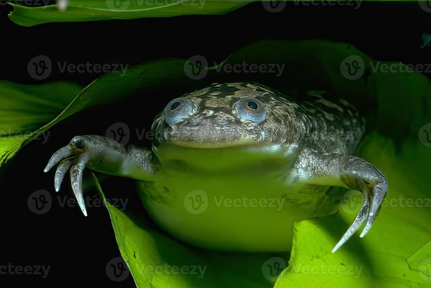 Frog close view background, frog relaxing in its natural habitat photo