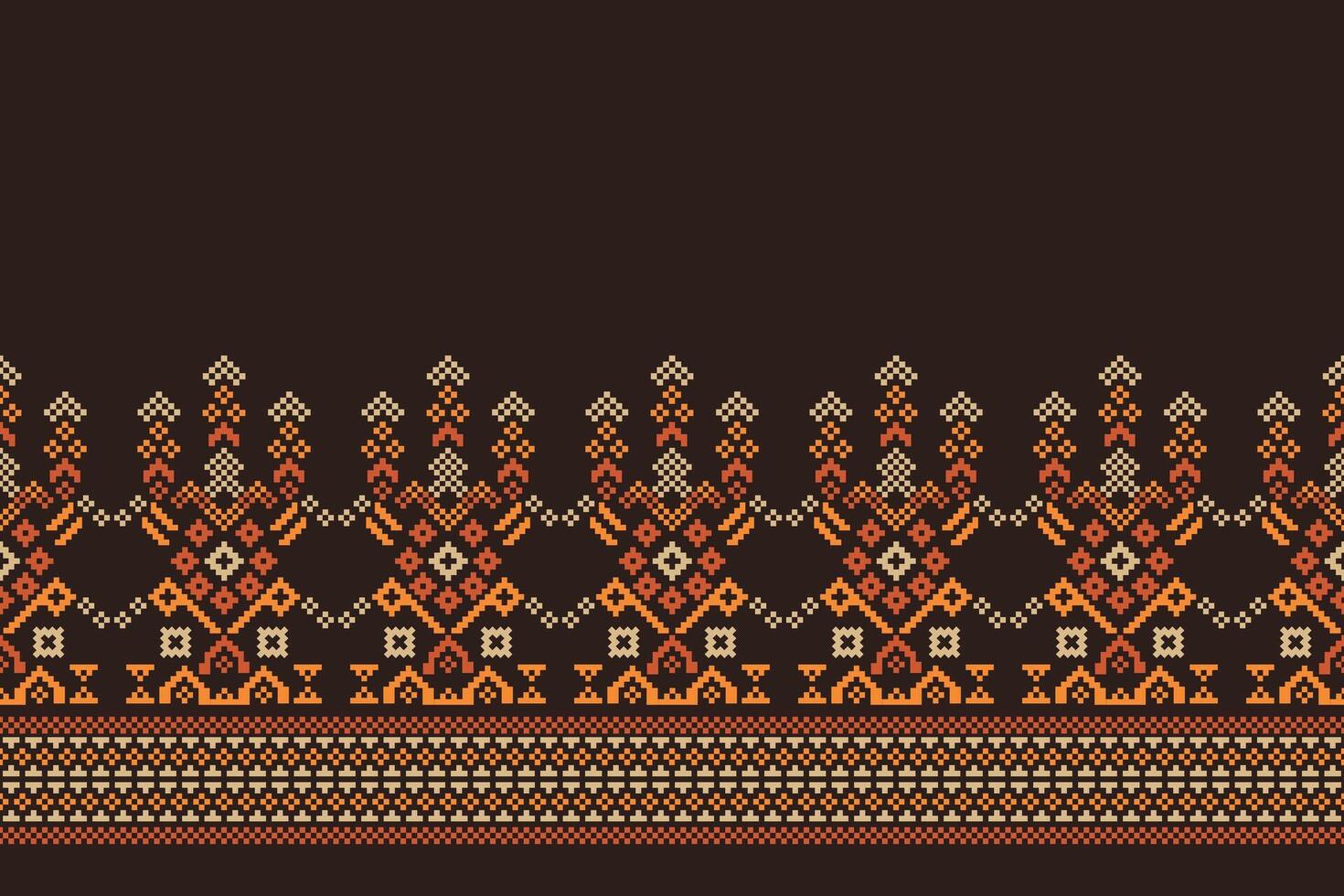 Brown color background cross stitch motif pixel brown color fabric pattern for decor ethnic wallpaper. vector
