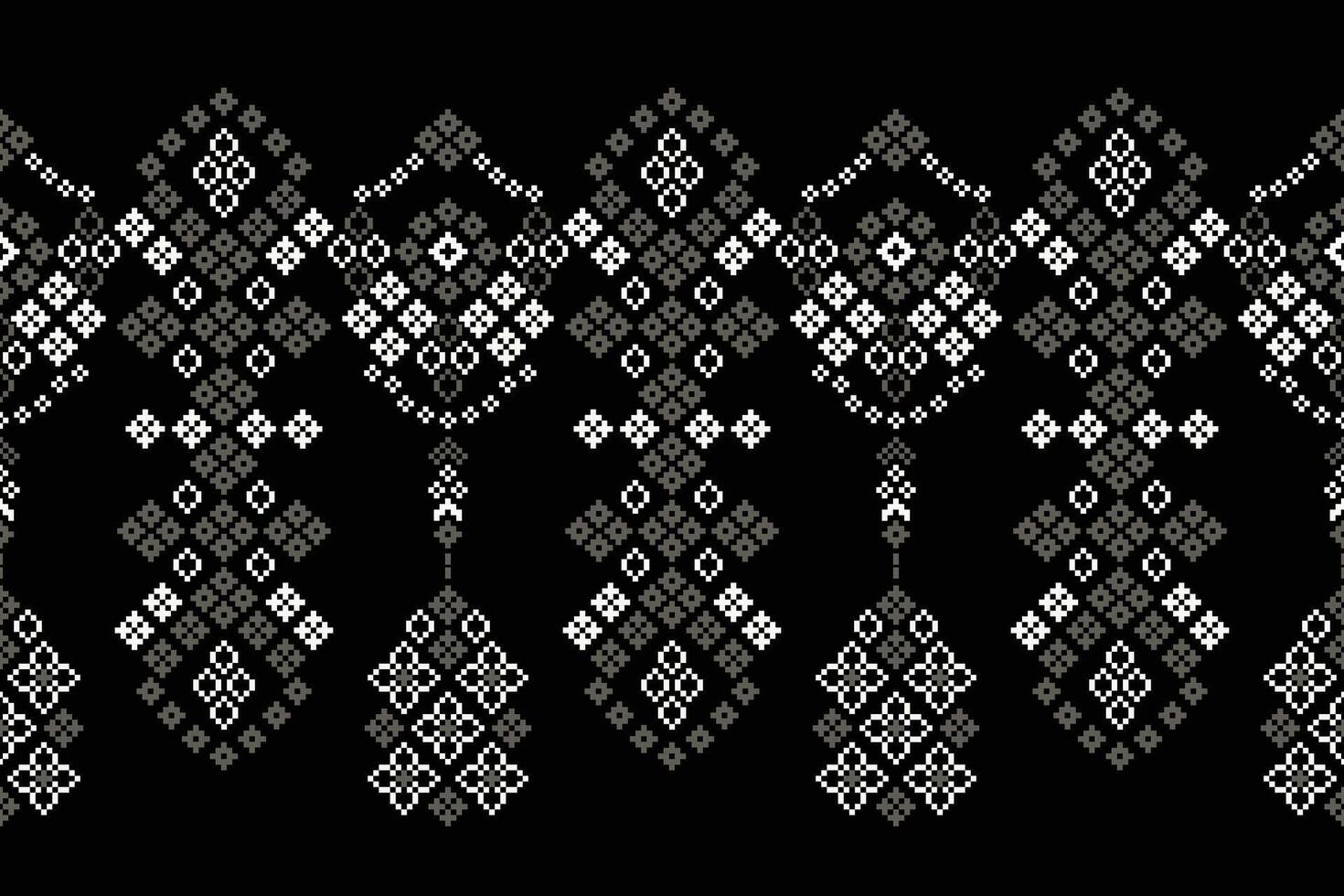 Ethnic pattern with geometric design cross stitch black color background fabric pattern. vector