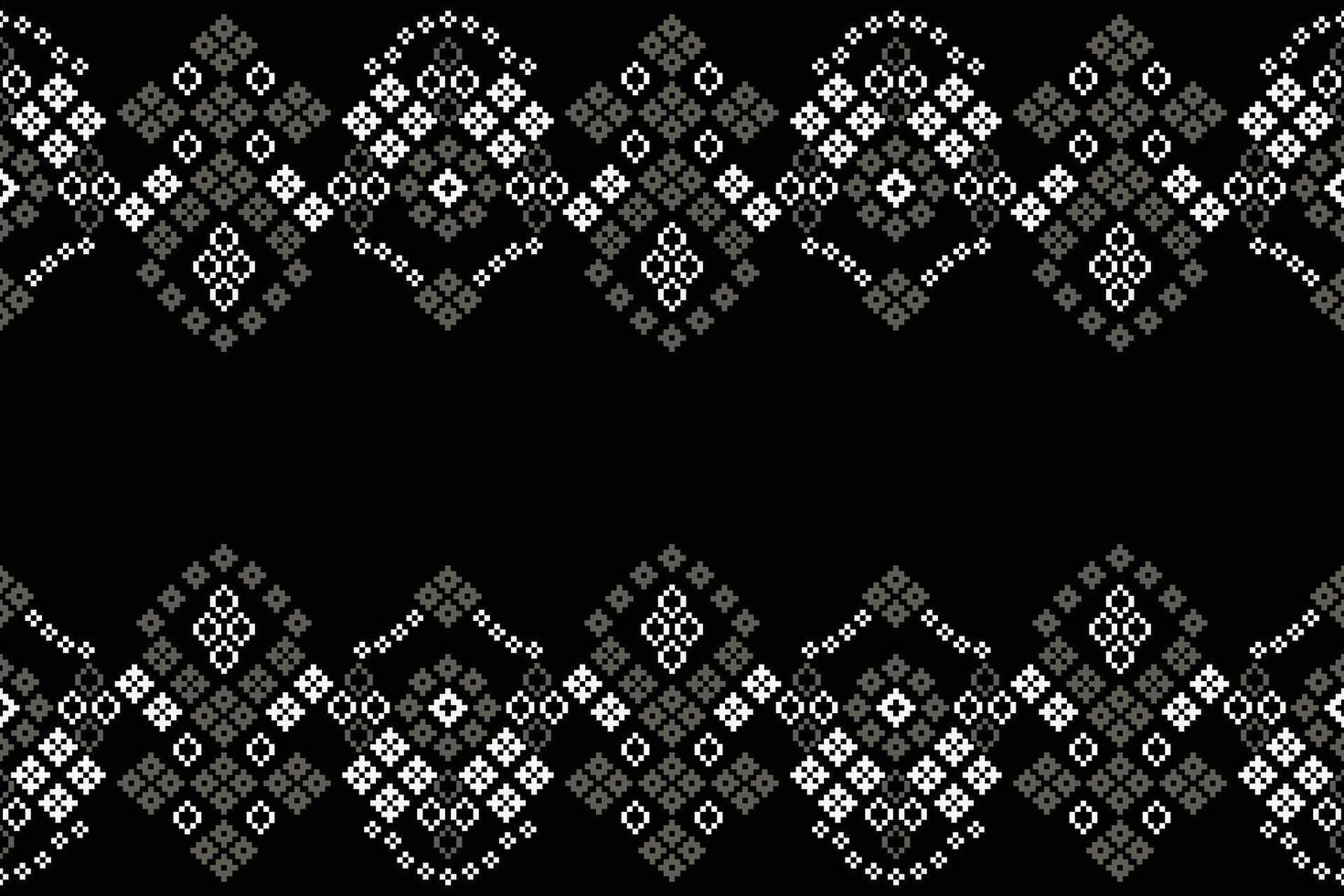 Geometric design with cross stitch black color background fabric pattern ethnic pattern pixel . vector