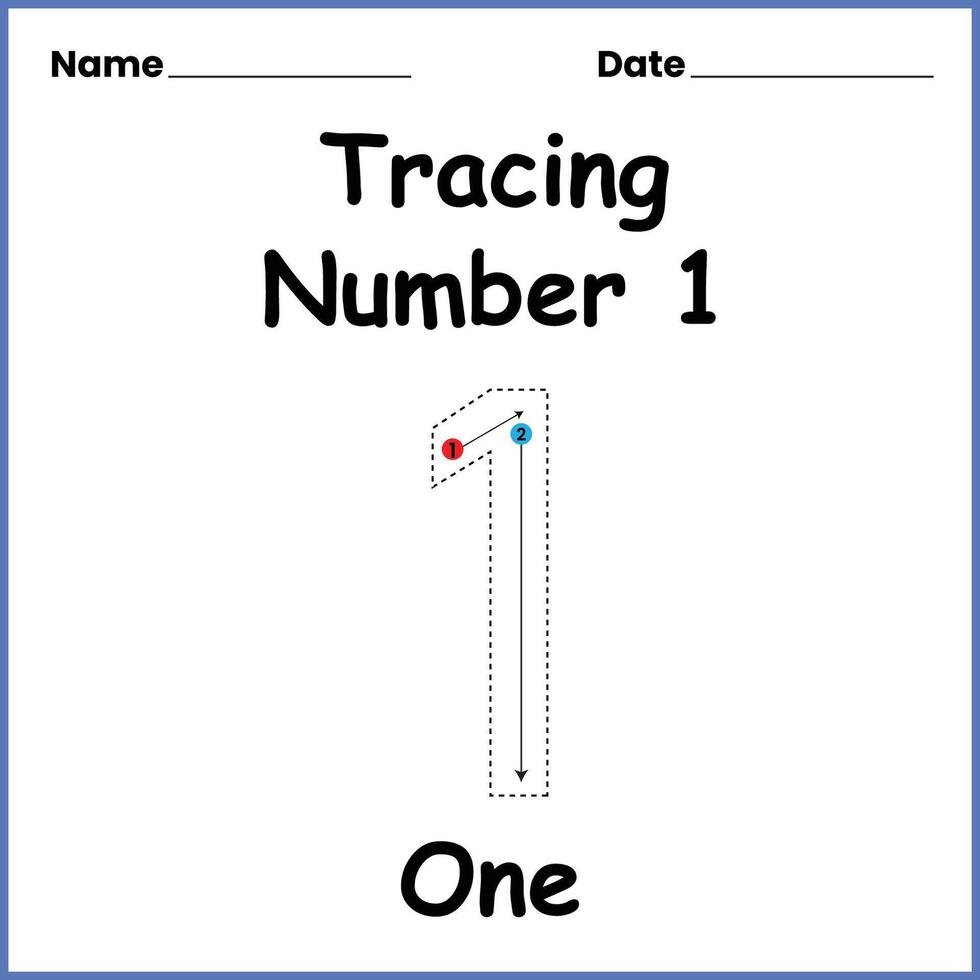 1 number tracing practice worksheet and coloring book vector