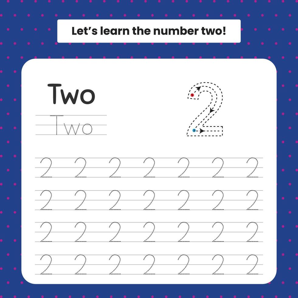 Kids learning material. Worksheet for learning numbers. Number 2. vector