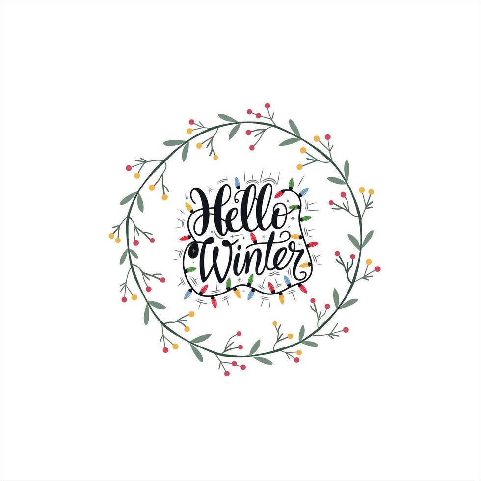 Hello Winter Text Art with Bold and Cursive Letters vector