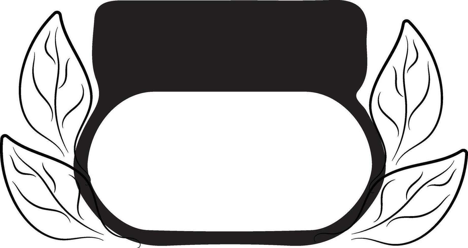 simple black and white icon of round cosmetic cream jar with leaves on two sides, for various posters and designs vector