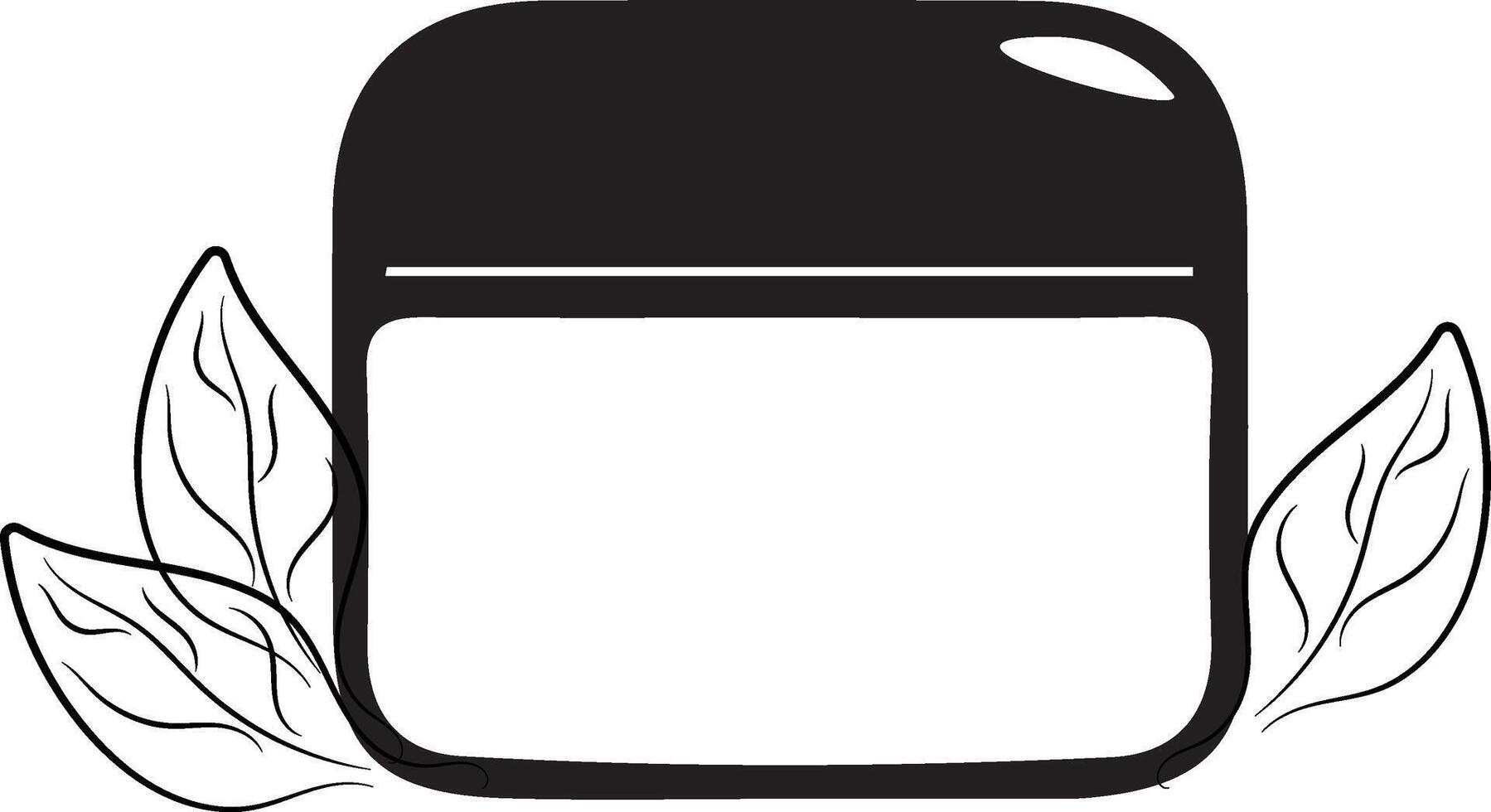 a simple icon of a rectangular cream jar with leaves on both sides indicating the naturalness of the product vector