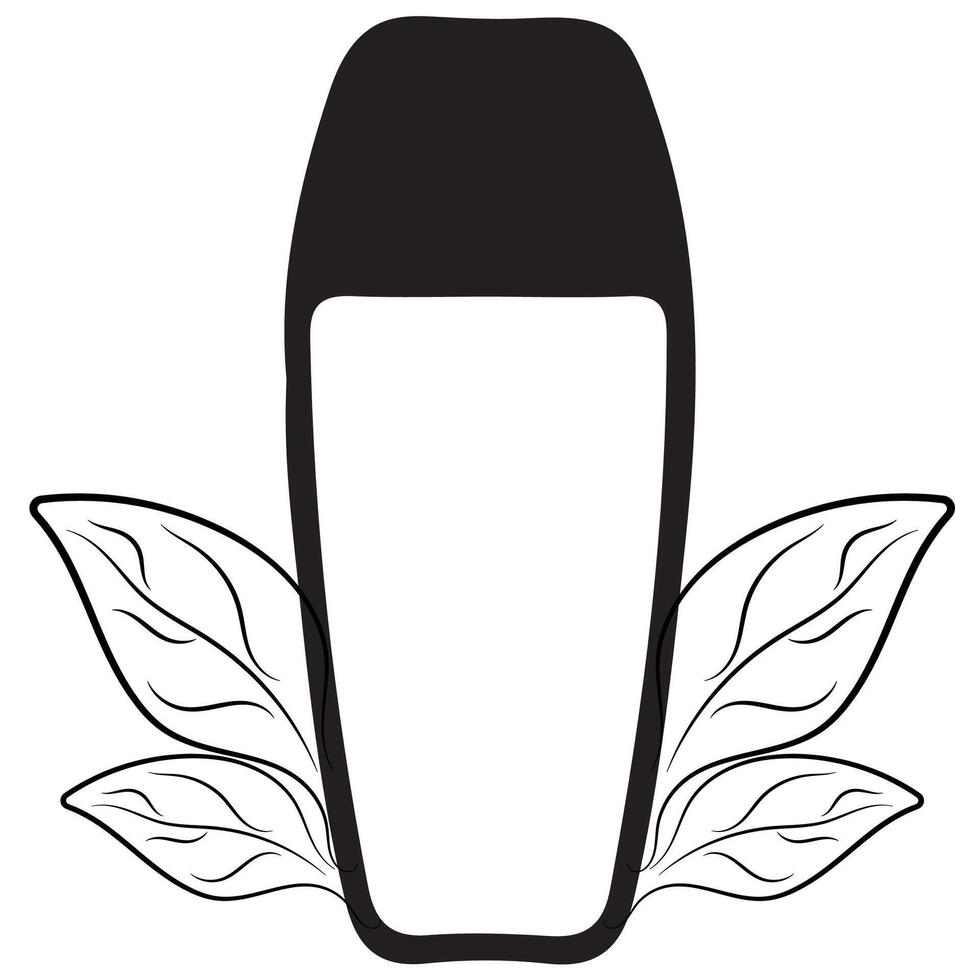 simple icon of a cosmetic product in a long semicircular tube with leaves on two sides, for different packaging or cosmetic designs vector