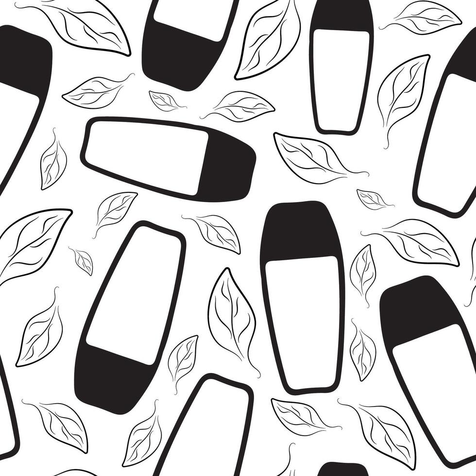 seamless pattern with simple icons of cosmetics and leaves arranged randomly, for various packaging or advertising vector