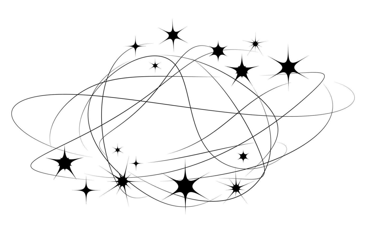 Abstract shape of Stars and Lines. Glitter and Sparkles with Contour. Sparkles. Cosmic connection of constellations. Gleam, glare. Shining volume. Formlessness. Monochrome color. illustration vector