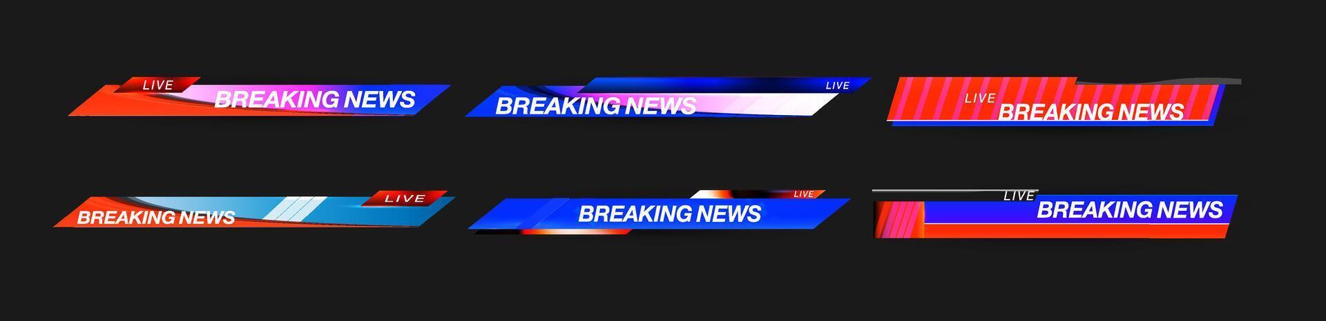 Colorful breaking news graphics with animated text for live broadcasts. vector