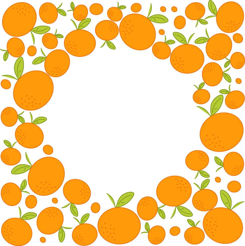 Orange mandarin fruit hand drawn graphic design. illustration. Design, package, brochure illustration. circle round frame in square. Design elements for packaging design and other. vector