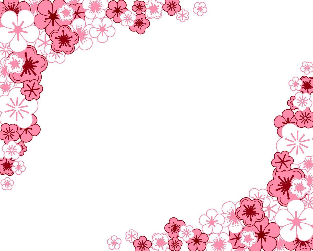 Graphic floral rectangle template for your text texture. For design, pastel colors illustration with pink sakura flowers vector