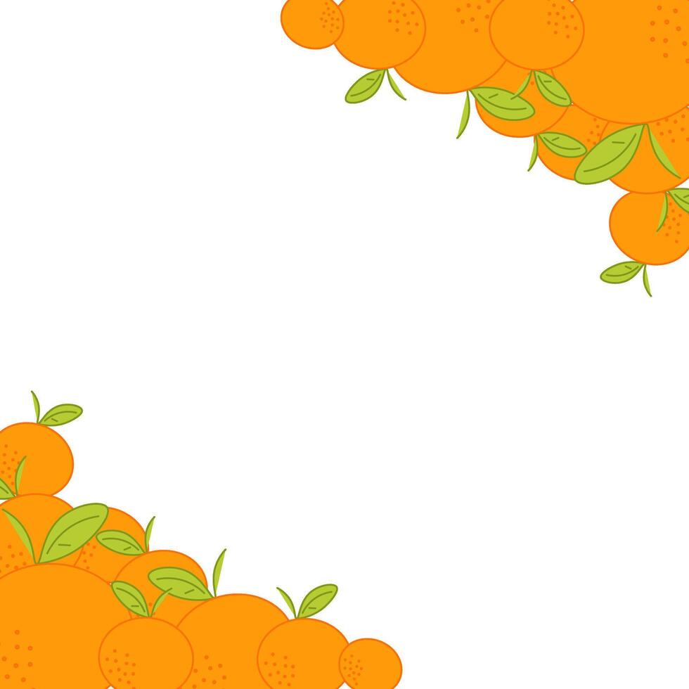 Oranges mandarins with leaves forming a decorative border on a transparent background, citrus frame. graphic illustration vector