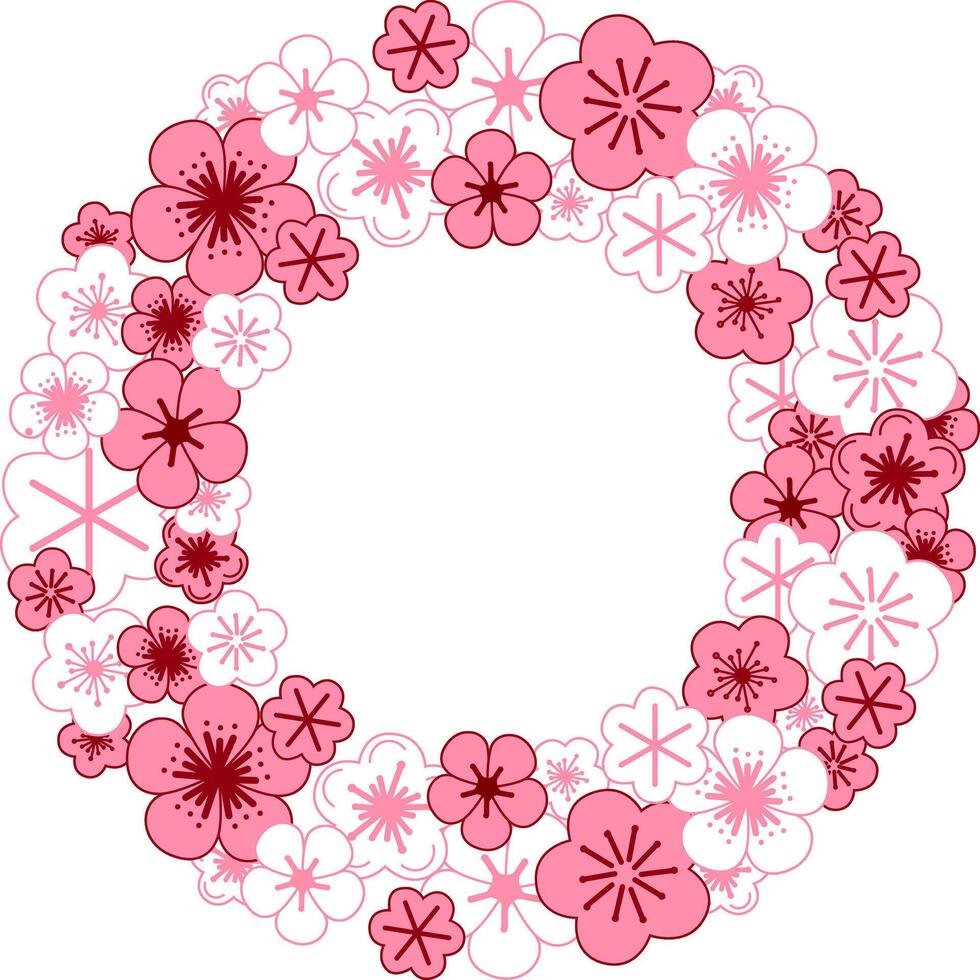 Cute cherry pink blossoms circle round frame template . frame. graphic vector