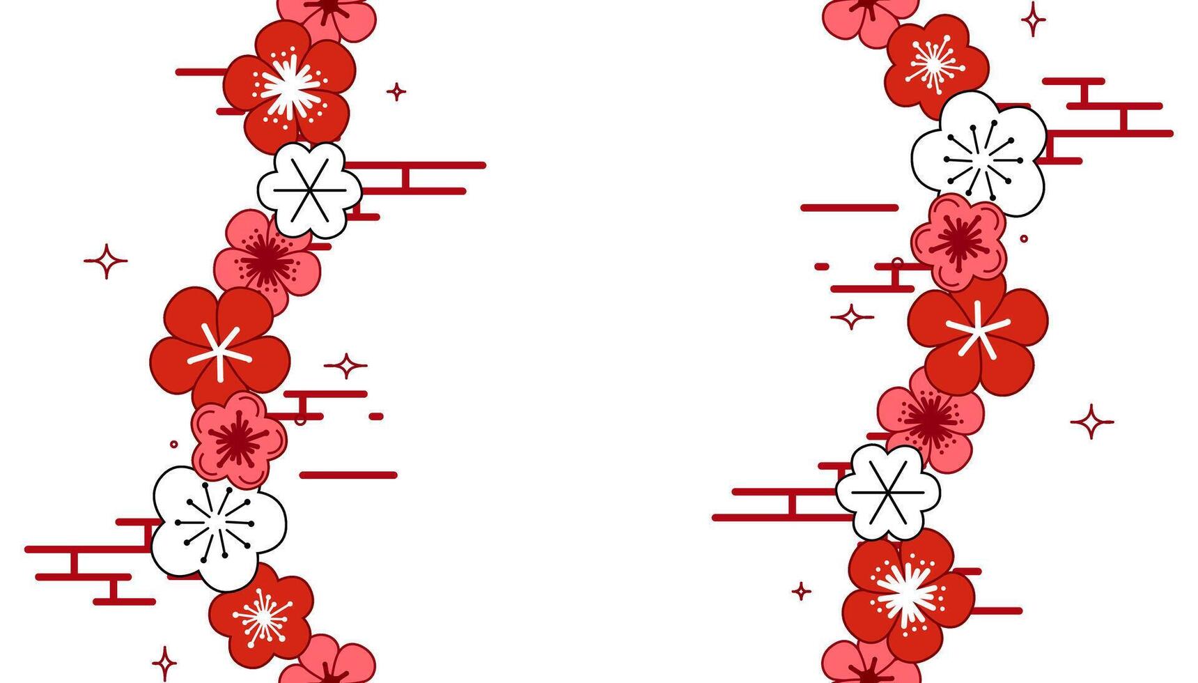 Chinese New Year greeting card vertical seamless border asian patterns, oriental flowers, sakura blossom. graphic illustration. Place for text vector
