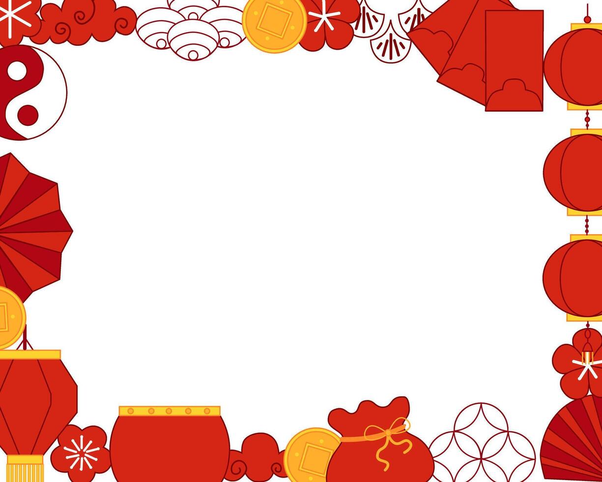Happy new year rectangle frame graphic Chinese new year design for greetings card, invitation, posters, brochure, calendar, flyers, banners. vector