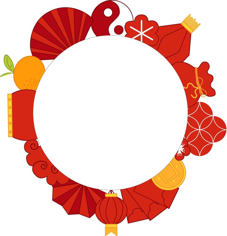 Chinese circle frame with traditional elements lunar new year, CNY shopping festival graphic illustration vector