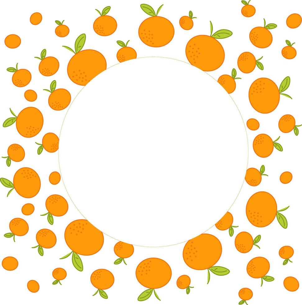 Mandarin or tangerine hand drawn graphic background. Organic citrus plant drawing with whole mandarin round circle frame. Natural botanical graphic illustration. Template for food product label vector