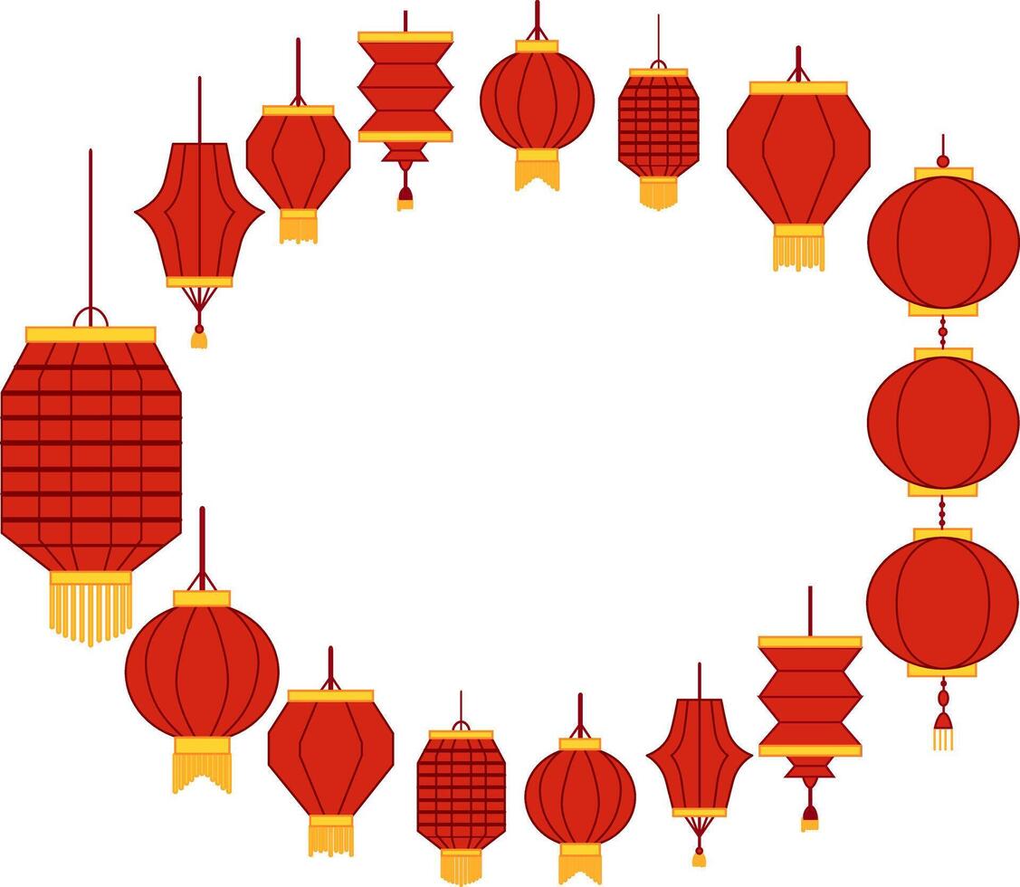 red lantern CNY background oval frame. graphic template for your text vector