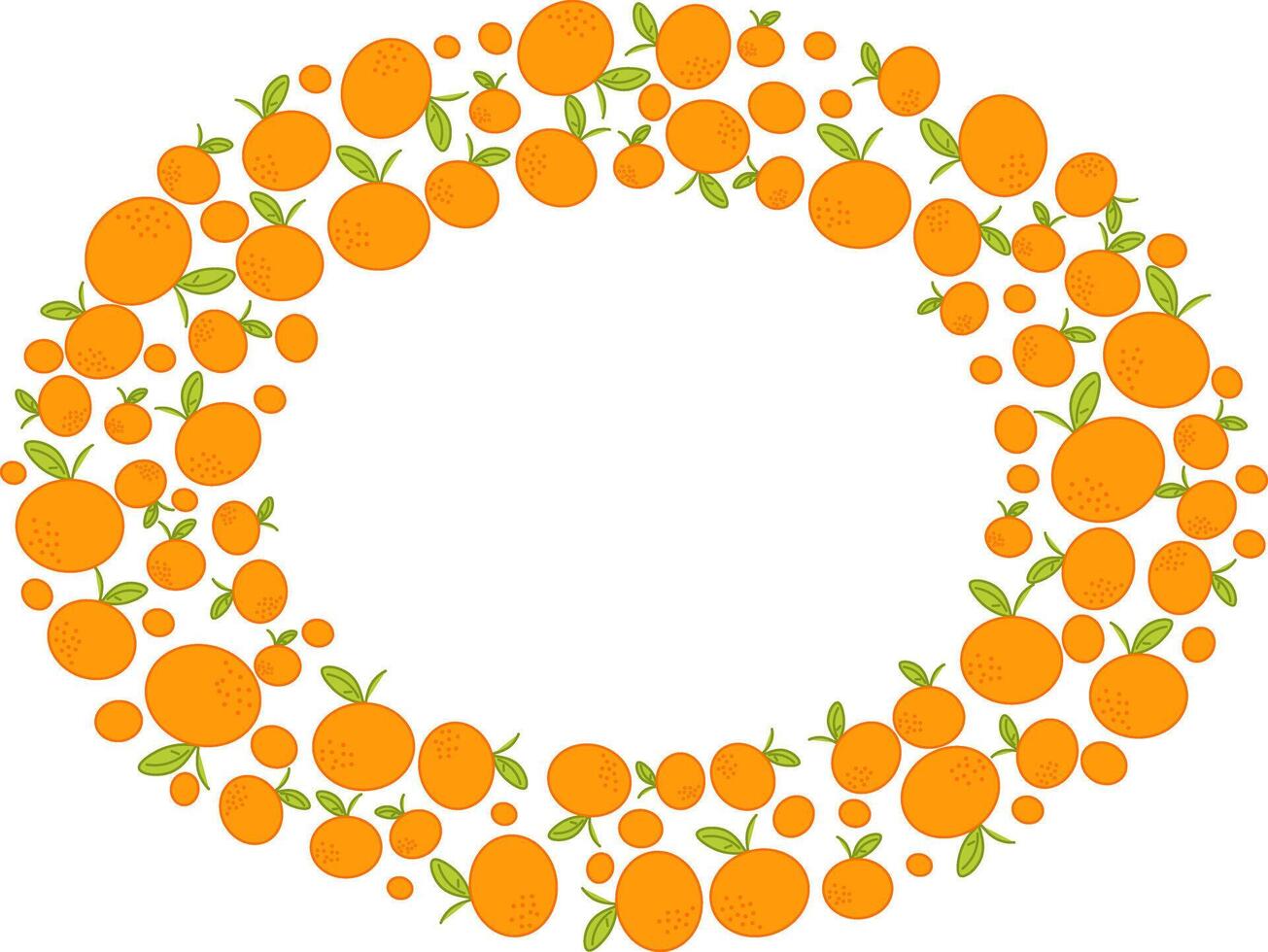 Summer banner oval frame with mandarins. illustration, narrow graphic template background with oranges vector