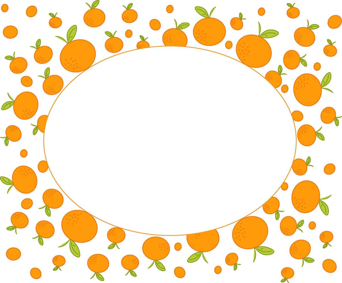 orange mandarin oval frame. graphic art for packages, cards, posters, stationary, menu, food logo, Christmas design. graphic art for packages, cards, posters, vector