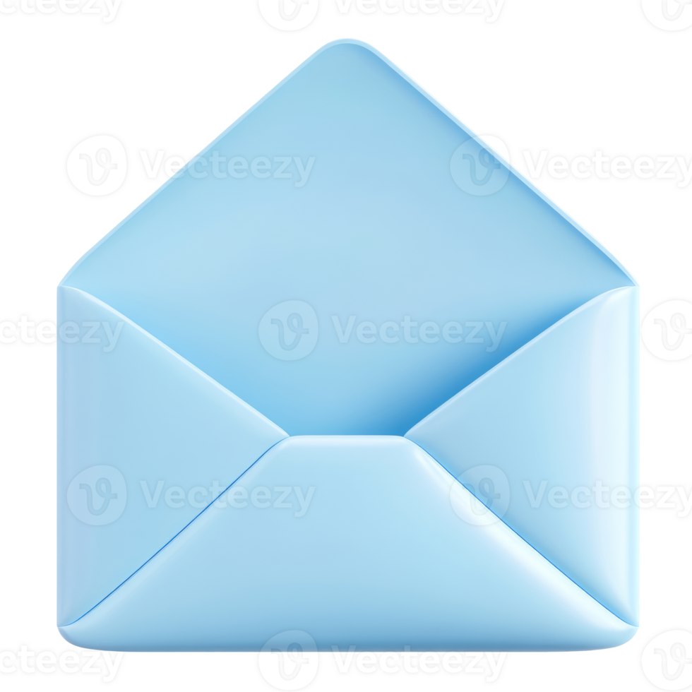 Illustration of an open blue envelope isolated on transparent background png