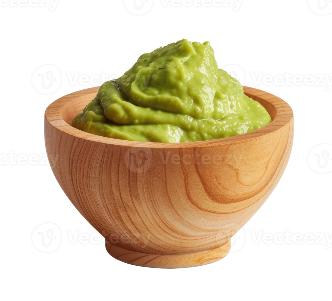Bowl with guacamole isolated on transparent background, top view png
