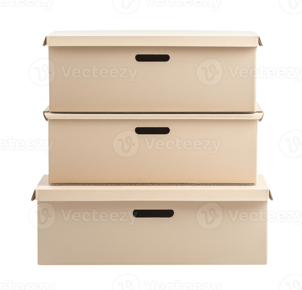 Three cardboard shoe boxes isolated on transparent background png