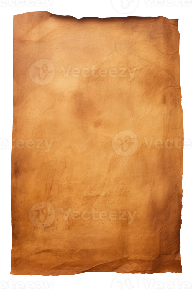 Old vertical brown paper sheet isolated on transparent background png